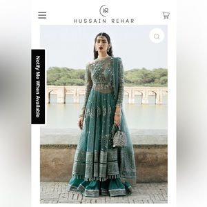 Pakistan designer Hussein Rehar 3 piece embroidered evening dress